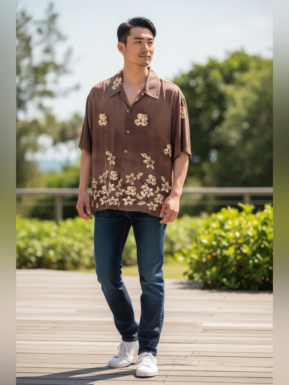 Hugo boss orange label
Vintage-Inspired Brown Floral Short-Sleeve Shirt